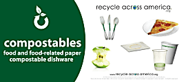 Recycle Across America Compostables Standardized Recycling Labels, COMPS-0409, 4" x 9", Dark Green