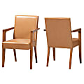 Baxton Studio Andrea Faux Leather Armchairs, Tan/Walnut Brown, Set Of 2 Chairs