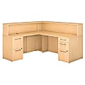 Bush Business Furniture 300 Series L Shaped Reception Desk With 2 And 3 Drawer Pedestals, Natural Maple, Premium Installation