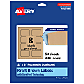 Avery® Kraft Permanent Labels With Sure Feed®, 94267-KMP50, Rectangle Scalloped, 2" x 3", Brown, Pack Of 400