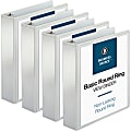 Business Source RounD-Ring View Binder, 2" Ring, 8 1/2" x 11", White, Pack Of 4
