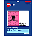 Avery® Print-To-The-Edge Labels With Sure Feed® Technology, 94122-BPP40, Cigar, 1-1/2" x 3-1/2", Matte Bright Pink, Pack of 400 1 thumbnail image
