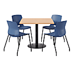 KFI Studios Proof Cafe Pedestal Table With Imme Chairs, Square, 29”H x 42”W x 42”W, Maple Top/Black Base/Navy Chairs