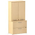 Bush Business Furniture 300 Series 2 Drawer Lateral File Cabinet with Tall Wardrobe Storage, 36"W, Natural Maple, Standard Delivery