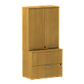 BBF 300 Series Lateral File, 2 Drawers With Wardrobe Storage, 72 3/10"H x 35 3/5"W x 21 4/5"D, Modern Cherry, Standard Delivery Service