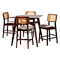 Baxton Studio Dannon 5-Piece Pub Set, 36”H x 35-7/16”W x 35-7/16”D, Gray/Walnut Brown/Light Brown