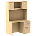 Bush Business Furniture 300 Series 48"W x 30"D Desk With 3 Drawer Pedestal And 48"W Hutch, Natural Maple, Standard Delivery