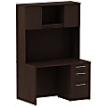 Bush Business Furniture 300 Series 48"W x 30"D Desk With 3 Drawer Pedestal And 48"W Hutch, Mocha Cherry, Standard Delivery