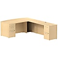 Bush Business Furniture 300 Series Bow Front L Shaped Desk With 2 Pedestals, 72"W x 36"D, Natural Maple, Premium Installation