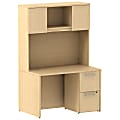Bush Business Furniture 300 Series Desk With 2 Drawer Pedestal And 48"W Hutch, Natural Maple, Standard Delivery