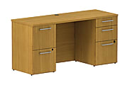 BBF 300 Series 5-Drawer Double-Pedestal Credenza, 29 1/10"H x 59 3/5"W x 21 4/5"D, Modern Cherry, Standard Delivery Service