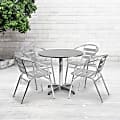 Flash Furniture Round Aluminum Indoor/Outdoor Table Set With 4 Slat-Back Chairs, 27-1/2"H x 31-1/2"W x 31-1/2"D, Aluminum