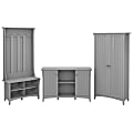Bush Furniture Salinas Entryway Storage Set With Hall Tree, Shoe Bench And Accent Cabinets, Cape Cod Gray, Standard Delivery