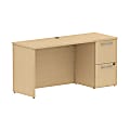 Bush Business Furniture 300 Series Desk With Pedestal, 60"W x 22"D, Natural Maple, Premium Installation