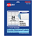 Avery® Waterproof Permanent Labels With Sure Feed®, 94221-WMF10, Rectangle, 1" x 2-1/2", White, Pack Of 240