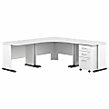 Bush Business Furniture Studio A 83"W Large Corner Desk With 3-Drawer Mobile File Cabinet, White, Standard Delivery