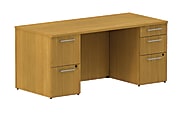 BBF 300 Series Double-Pedestal Desk, 29 1/10"H x 65 3/5"W x 29 3/5"D, Modern Cherry, Standard Delivery Service