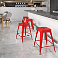 Flash Furniture 24"H Commercial-Grade Metal Backless Counter Stool, Red