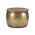 Powell Angus Drum Side Table With Storage, 16-½"H x 22-1/2"W x 22-1/2"D, Brass/Brown