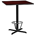 Flash Furniture Square Laminate Table Top With Bar Height Table Base And Foot Ring, 43-3/16”H x 36”W x 36”D, Mahogany