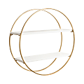 Kate and Laurel Sequoia Wood and Metal Round Wall Shelves, 24”H x 24”W x 7-1/2”D, White/Gold,
