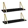 Kate and Laurel Soloman Wooden Shelves with Brackets, 8-5/16”H x 27-1/2”W x 6-15/16”D, Black/Gold, Set Of 2 Shelves