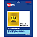 Avery® Print-To-The-Edge Labels With Sure Feed® Technology And Easy Peel® Label Feature, 94503-BYP80, Round, 1/2", Matte Bright Yellow, Pack of 12320 1 thumbnail image