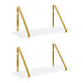 Kate and Laurel Soloman Wooden Shelves with Brackets, 8-5/16”H x 18-5/16”W x 6-5/16”D, White/Gold, Set Of 2 Shelves 1 thumbnail image
