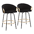 LumiSource Claire Counter Stools, Black/Gold, Set Of 2 Stools