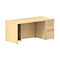 Bush Business Furniture 300 Series Breakfront Desk With 3 Drawer Pedestal, 66"W, Natural Maple, Premium Installation