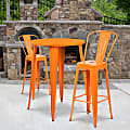Flash Furniture Commercial-Grade Round Metal Indoor/Outdoor Bar Table Set With 2 Café Stools, 41"H x 30"W x 30"D, Orange 1 thumbnail image