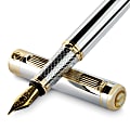 Scriveiner Classic Fountain Pen, Medium Point, 0.7 mm, Silver Chrome/Gold Barrel, Black/Blue Ink