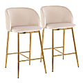 LumiSource Fran Pleated Fixed-Height Counter Stools, Waves, White/Gold, Set Of 2 Stools 1 thumbnail image