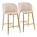 LumiSource Fran Pleated Fixed-Height Counter Stools, Waves, White/Gold, Set Of 2 Stools