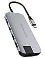 Targus® Sanho Hyperdrive Slim 8-in-1 USB-C Hub, 0.35"H x 1.85"W x 10.63"D, Gray, HD247B-GRAY