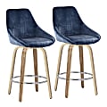 LumiSource Diana Fixed-Height Counter Stools With Wood Legs And Round Footrests, Blue/Zebra/Chrome, Set Of 2 Stools