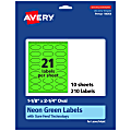 Avery® Print-To-The-Edge Labels With Sure Feed® Technology And Easy Peel®, 94054-NGP10, Oval, 1-1/8" x 2-1/4", Matte Neon Green, Pack of 210 1 thumbnail image