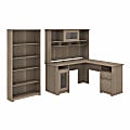 Bush Business Furniture Cabot 60"W L-Shaped Corner Desk With Hutch And 5-Shelf Bookcase, Ash Gray, Standard Delivery