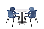 KFI Studios Midtown Pedestal Round Standard Height Table Set With Imme Armless Chairs, 31-3/4”H x 22”W x 19-3/4”D, Studio Teak Top/Black Base/Black Chairs