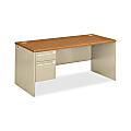HON® 38000 48"W Left-Pedestal Computer Desk With Lock, Harvest/Putty