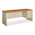 HON® 38000 72"W Right-Pedestal Computer Desk Credenza With Lock, Harvest/Putty