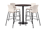 KFI Studios Proof Bistro Round Pedestal Table With Imme Barstools, 4 Barstools, 42", Cafelle/Black/Moonbeam Stools