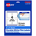 Avery® Waterproof Permanent Labels With Sure Feed®, 94100-WMF100, Square, 4" x 4", White, Pack Of 400 1 thumbnail image
