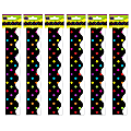 Teacher Created Resources Scalloped Border Trim, 2-3/16'' x 35'', Multicolor Dots/Black, 12 Boarders Per Pack, Set Of 6 Packs