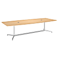 Bush Business Furniture 120"W x 48"D Boat Shaped Conference Table with Metal Base, Natural Maple/Silver, Premium Installation