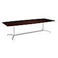 Bush Business Furniture 120"W x 48"D Boat Shaped Conference Table with Metal Base, Harvest Cherry/Silver, Standard Delivery