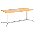 Bush Business Furniture 72"W x 36"D Boat Shaped Conference Table with Metal Base, Natural Maple/Silver, Standard Delivery