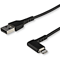 StarTech.com 2m / 6.6ft Angled Lightning to USB Cable - Heavy Duty MFI Certified Lightning Cable - Black - USB to Lightning (RUSBLTMM2MBR)