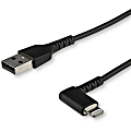 StarTech.com 2m / 6.6ft Angled Lightning to USB Cable - Heavy Duty MFI Certified Lightning Cable - Black - USB to Lightning (RUSBLTMM2MBR) 1 thumbnail image
