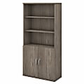 Bush Business Furniture Studio C 73"H 5-Shelf Bookcase With Doors, Modern Hickory, Standard Delivery